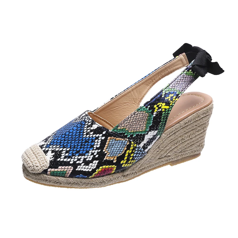 

Summer Platform Sandals Wedges Shoes Woman Espadrilles for Women Slip On Closed Toe Ladies Serpentine Straw Bottom Shoes