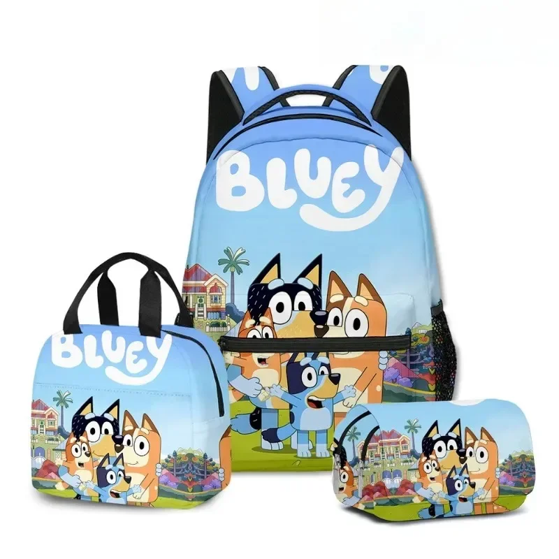 Фото Креативный мультяшный набор Bluey с 3D-печатью: рюкзак, сумка для обеда и пенал для учащихся начальной и средней школы №4