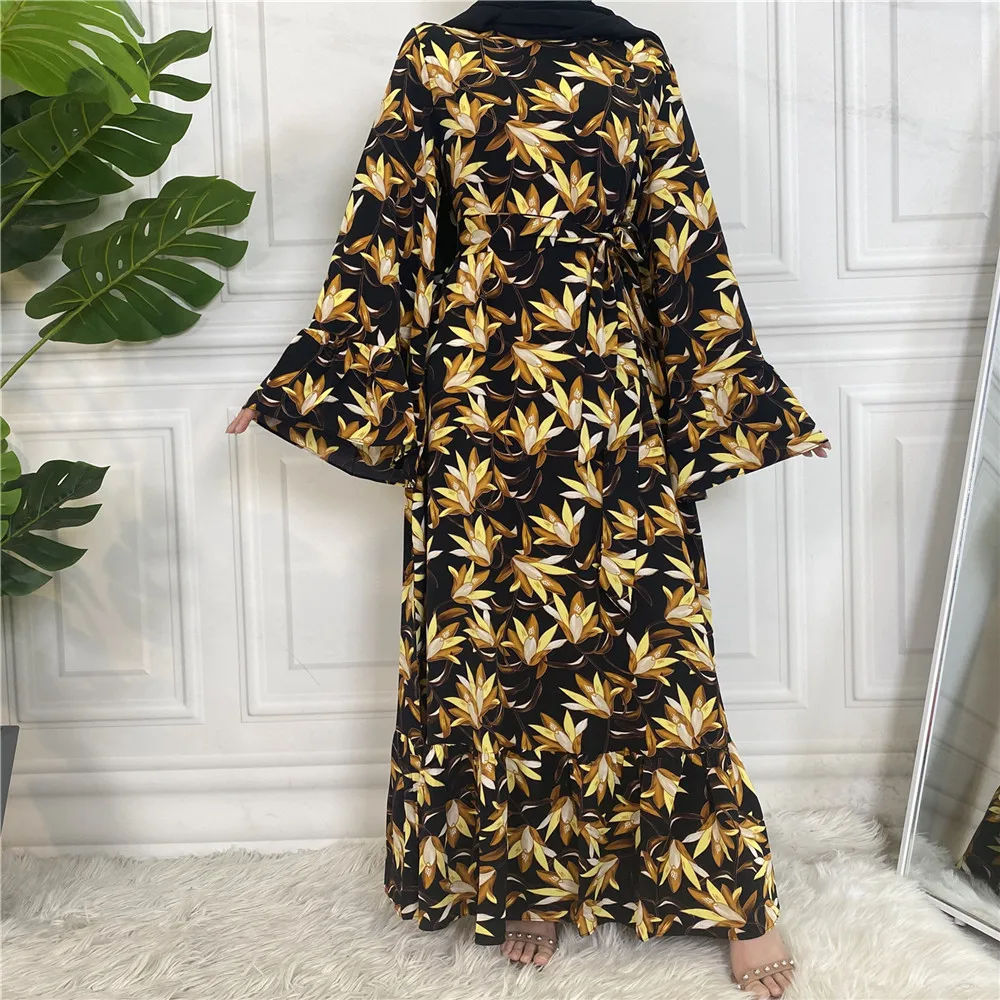 Eid Mubarak Muslim Fashion Hijab Dress Floral Printed Abayas for Women Turkish Dresses Dubai Abaya Islamic Clothing Kaftan Robe