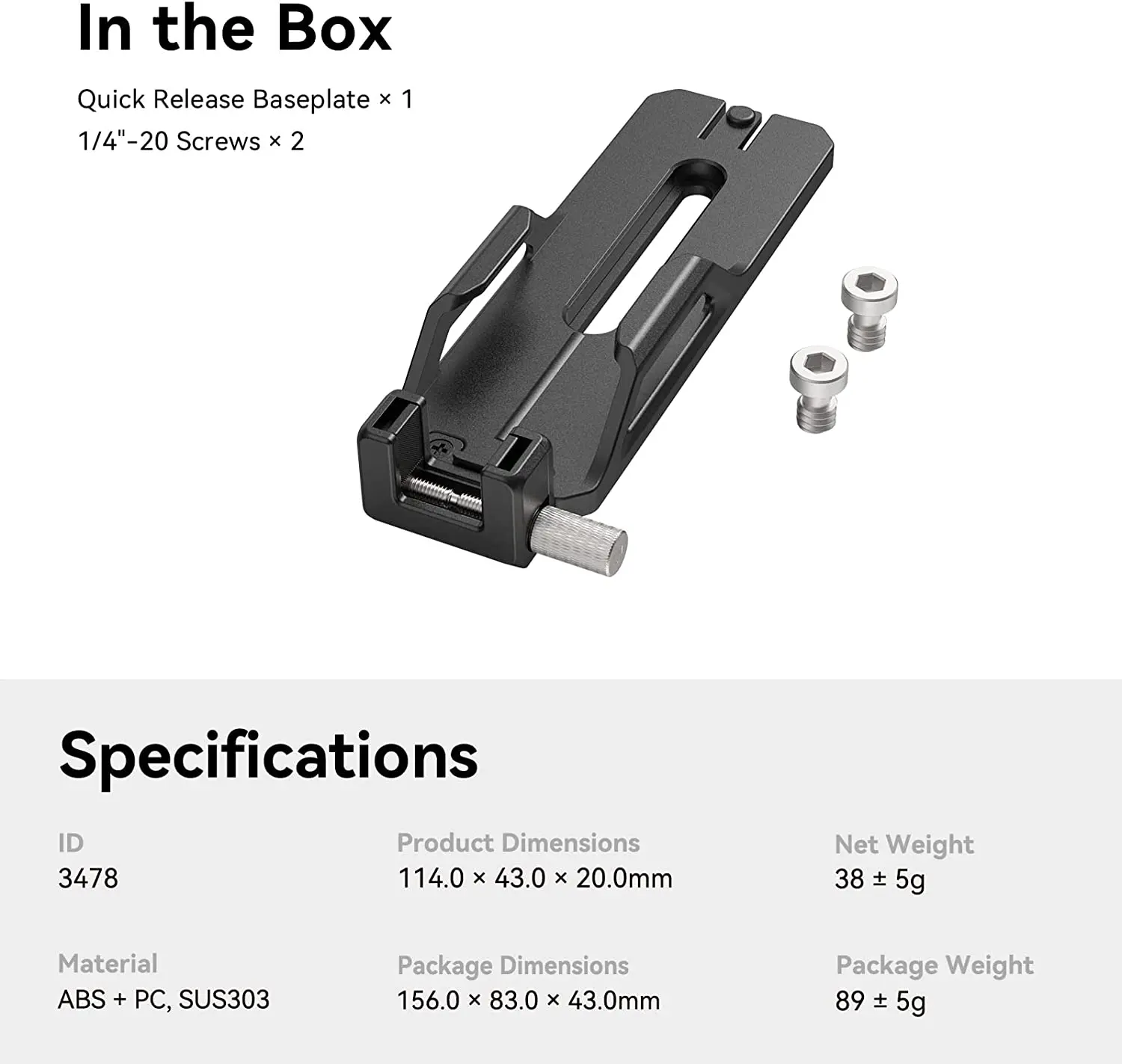SMALLRIG Quick Release Baseplate for M.2 SSD Enclosure with Quick Drop-in Locking Design and 1/4