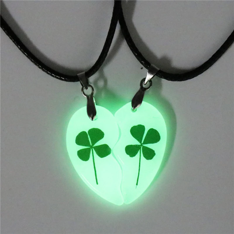 Necklace for Women  Arrival Dried Flower Lover  Jewelry Clover Luminous Couple Heart Shape Gifts Glowing In The Dark images - 6