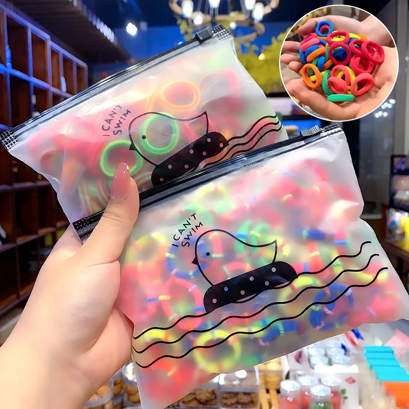 

100pcs/Set Girl Hair Bundle Colorful Nylon Small Elastic Hair Bands Ponytail Holder Scrunchie Headband Children Hair Accessories