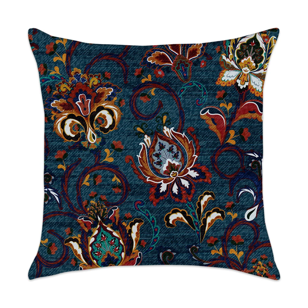

Navy Blue Flower Cushion Cover Ethnic Style Paisley Pattern Sofa Pillow Case Vingate Home Decorative Throw Pillow Cover 45x45cm