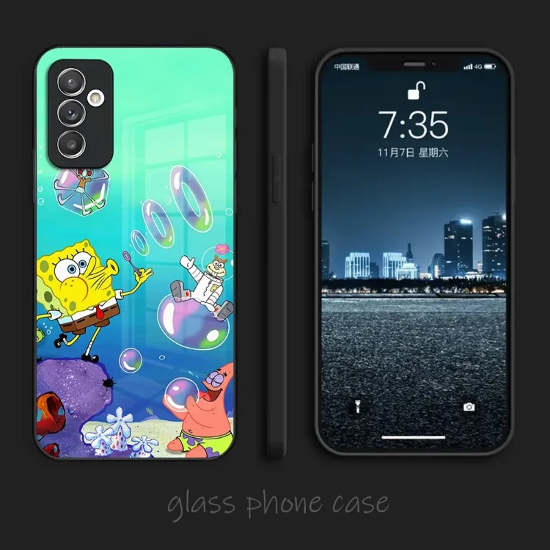 Чехол для телефона с мультяшным аниме S-губкой стеклянный чехол Samsung S22 S23 A14 A54 A34 A52