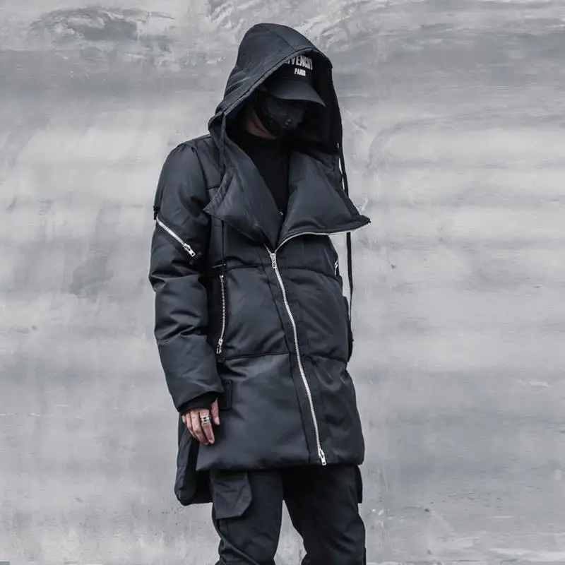 Men's Jacket Parkas Men's Winter Jackets Men's Cold Jacket Oblique Zipper Loose Hooded Thicken and Warm Medium Length Coat