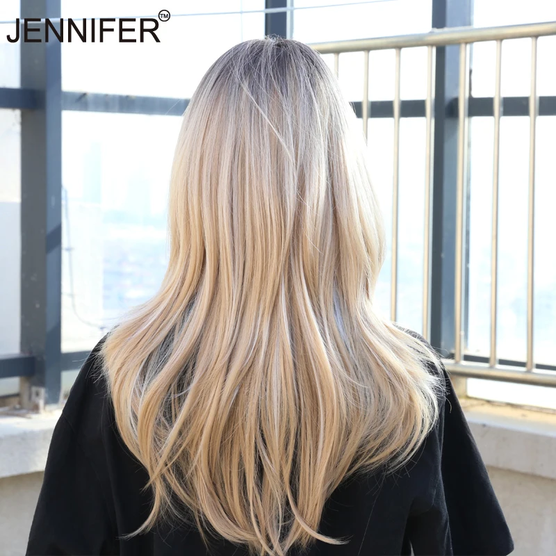 Синтетические парики длинные прямые Многослойные Омбре блонд полные с челкой