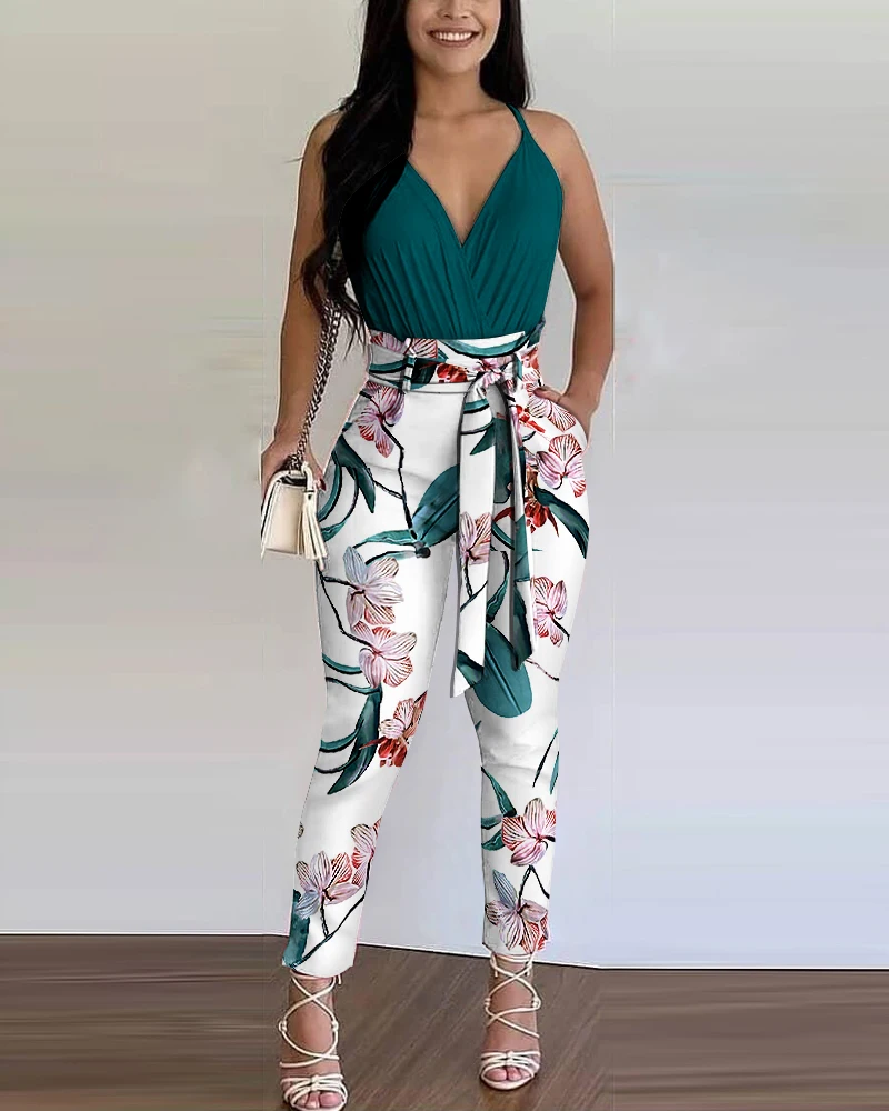 

Комплект одежды Женская Y2k, однотонная, со складками, с цветочным принтом, с ремнем, лето, 2022