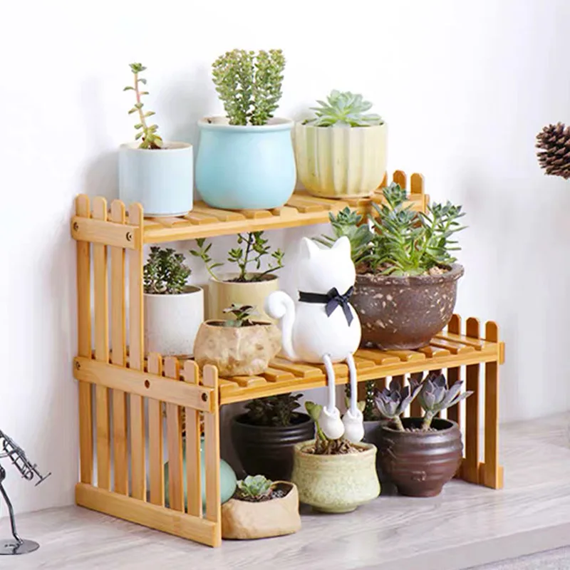 

Desktop Flower Rack Mini Bamboo Flower Rack Office Storage Windowsill Potted Plant Stand Wooden Small Plant Shelf