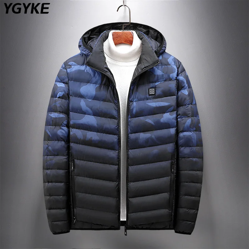 Men's Winter Warm Heated Jacket Outdoor Sports Casual Jacket Zip Hooded Jacket Fashion Comfortable Men's Jacket