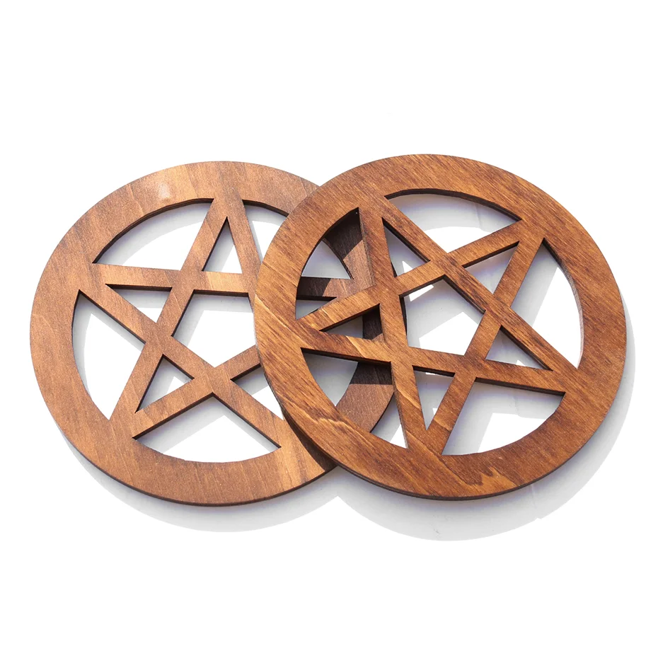 

12cm Wooden Sacrificial Altar Pentagram Witchcraft Ceremonial Ornament Board Crafts Placemat Coaster Log Hanging Home Wall Decor