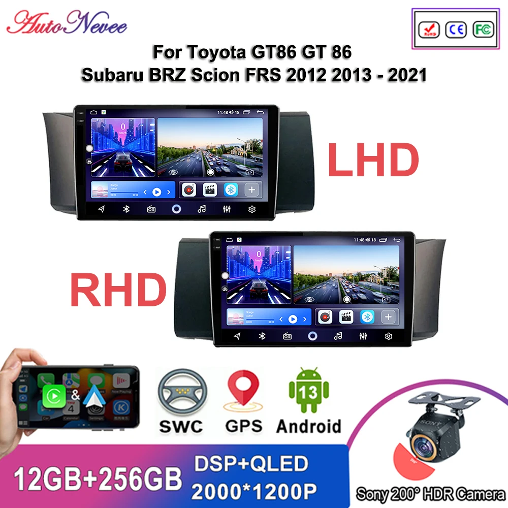 Мультимедиа Android 14 для Toyota GT86 GT 86 Subaru BRZ Scion FRS 2012 2013-2021 Автомобильный плеер без 2Din
