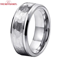 8mm wholesale tungsten engagement ring wedding band for men women hammered fashion jewelry flat brushed finish