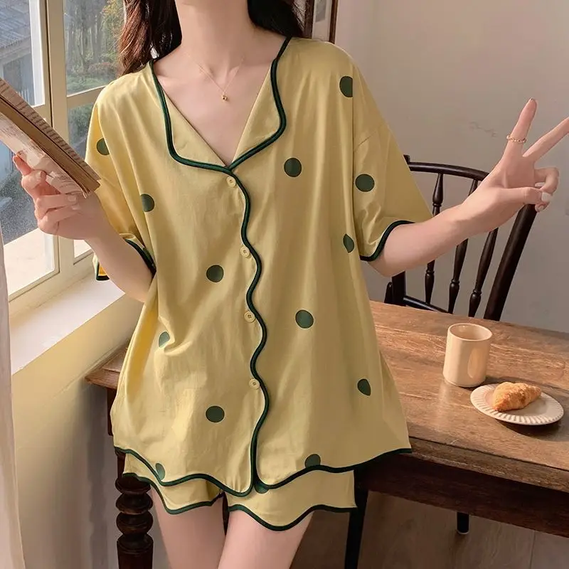

Polka Dot Women Pajamas Shorts Sets Sleepwear 2 Piece Summer Pijama Korean Loungewear Short Sleeve Home Clothes Night Wear 2023