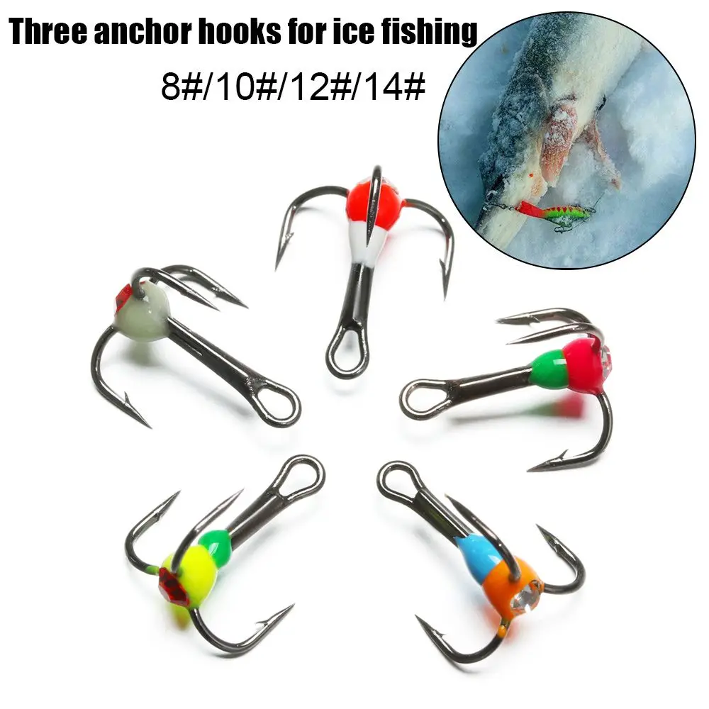 

5pcs Hot 8# 10# 12# 14# Winter Ice Fishing Hooks Three-jaw Hook Carbon Steel Tackle Tools