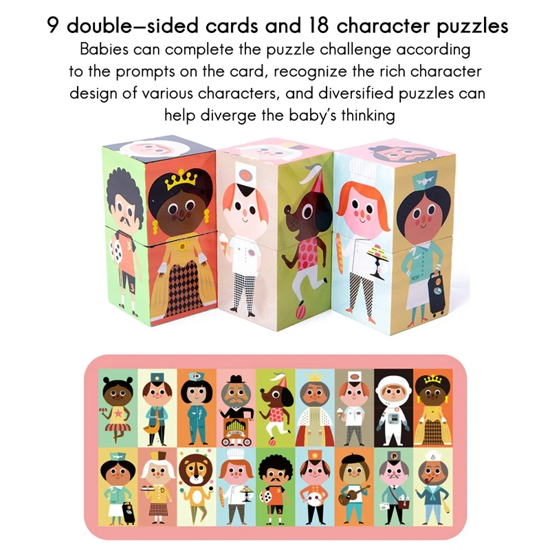 

Трехмерная 6-сторонняя картина-головоломка из кубиков, различные персонажи для сборки, раннее образование, деревянные игрушки A