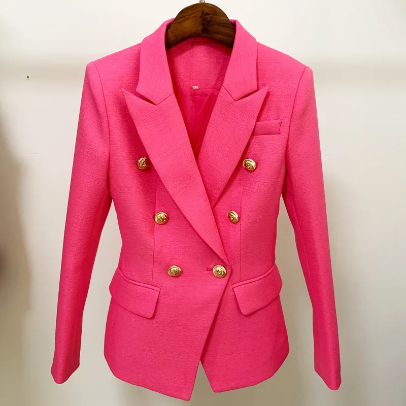 HIGH STREET Newest 2022 Runway Designer Women's Classic Lion Buttons Double Breasted Slim Fitting Textured Blazer Jacket