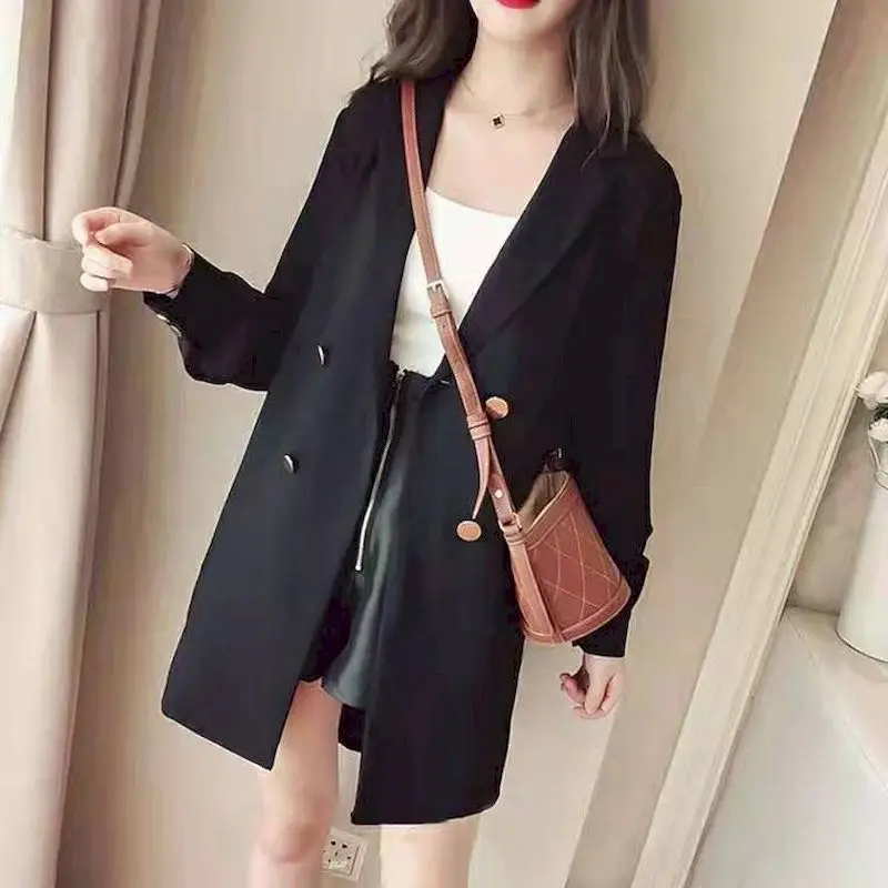 Женский однотонный офисный Блейзер элегантный двубортный блейзер в Корейском