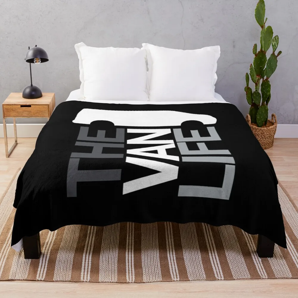 

The Van Life Logo : greyscale Throw Blanket Sofa quilt microfiber fabric