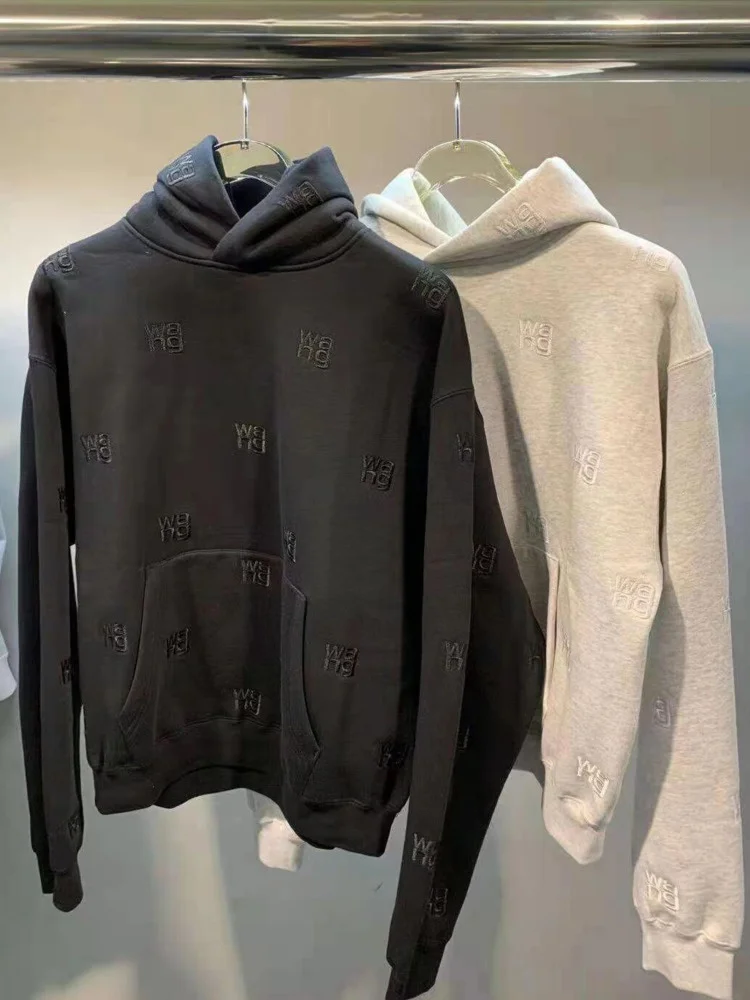 

Early Aw Spring Wang New High Collar Embroidery Letter Pullover Top Splice Sweater Girl Fashion