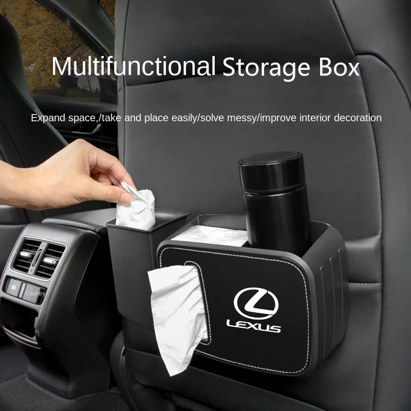

Car tissue Box leather storage Box Multifunctional Car Seat Back Trash Can Storage Box for Lexus CT200h ES300h ES250 IS250 GS460