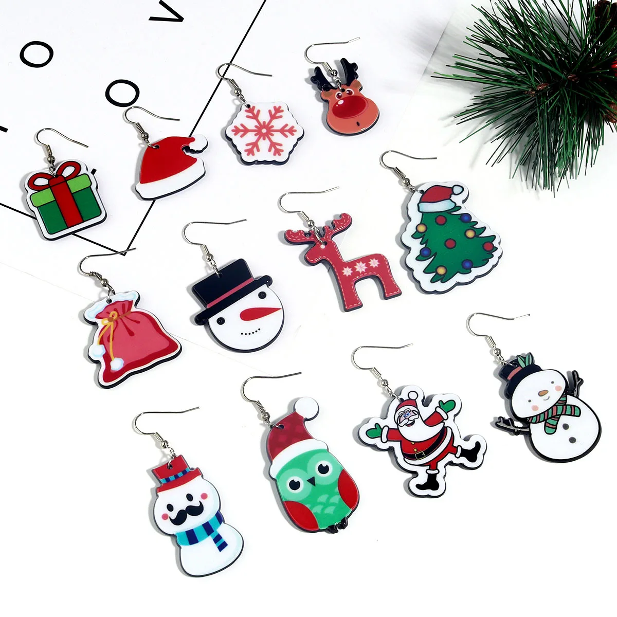 Пара рождественских серий акриловые серьги Лось Санта-Клаус в форме снеговика
