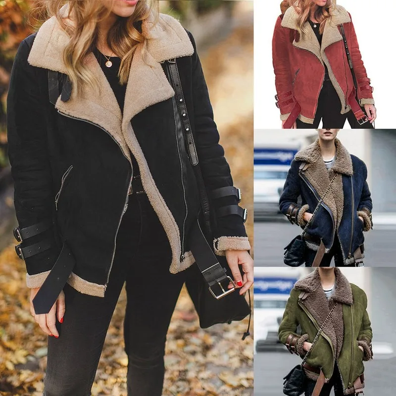 2023 New Fashion Autumn and Winter Motorcycle Style Female Lamb Wool Winter Jacket Fashion Casual Women's Lapel Wool Female Coat