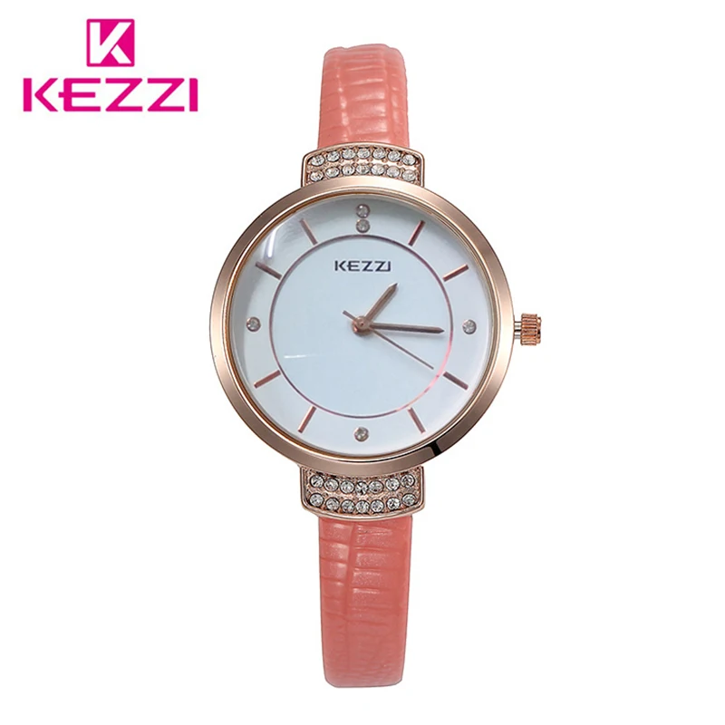 

KEZZI Brand Luxury Crystal Women Watches Big Dial Femail Watch Imitation Leather Strap Ladies Dress Wristwatch relogio feminino