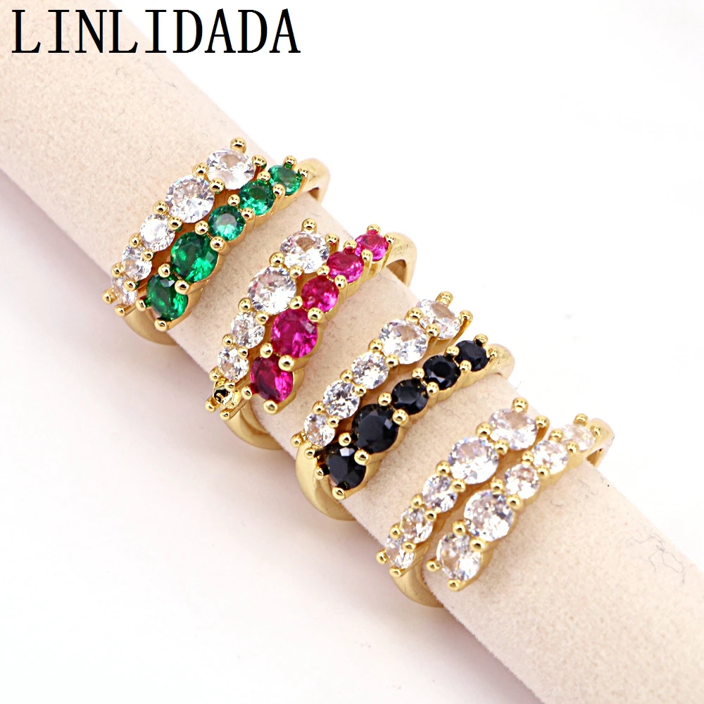 

10Pcs 2022 Luxury Cubic Zircon Ring Gold Plated Geometric Shape Open Adjustable Rings For Women Jewelry