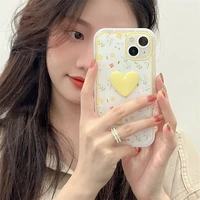 korean fresh floral 3d love heart invisible folding stand phone case for iphone 11 12 13 pro max x xr shockproof soft back cover