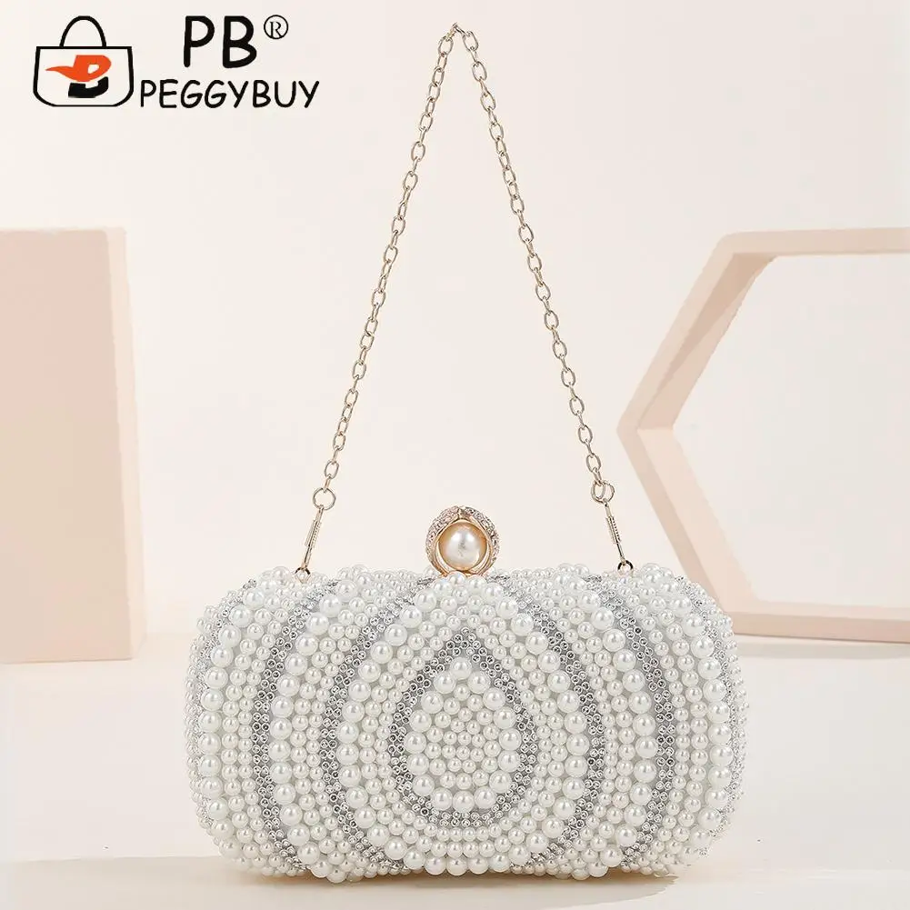 

Beaded Pearl Evening Clutch Phone Bag Latch Women Rhinestone Wedding Bridal Dinner Party Purse Female Stylish Shoulder Bag 2023