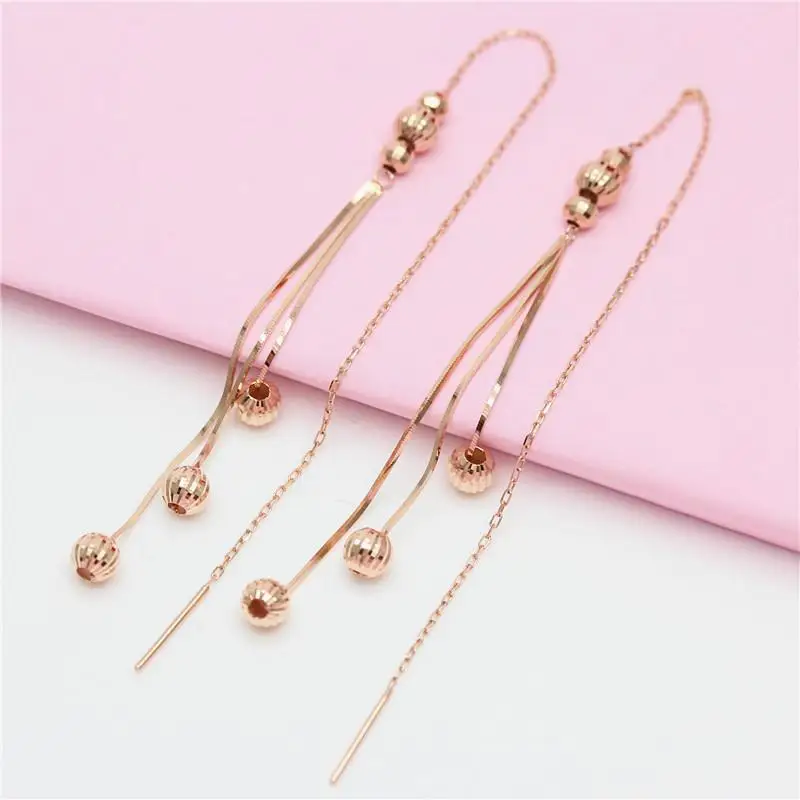 

Женские серьги-подвески из розового золота 585 пробы, с кисточками и круглыми бусинами