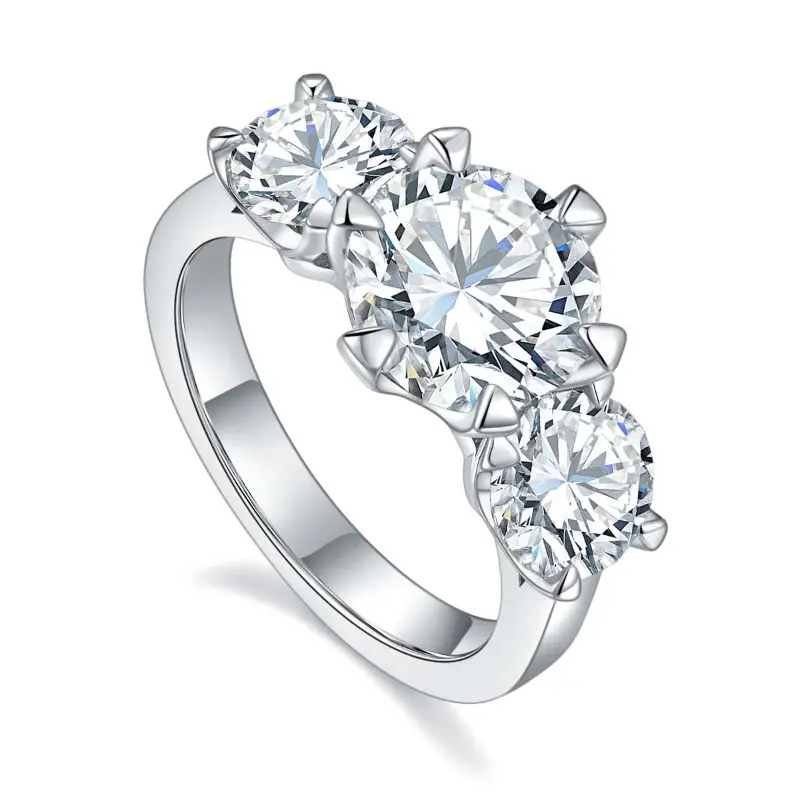 Anillo de diamante de moissanita de Color D de 3 piedras de 5 quilates S925, joyería fina de compromiso de oro K galvanizado de plata
