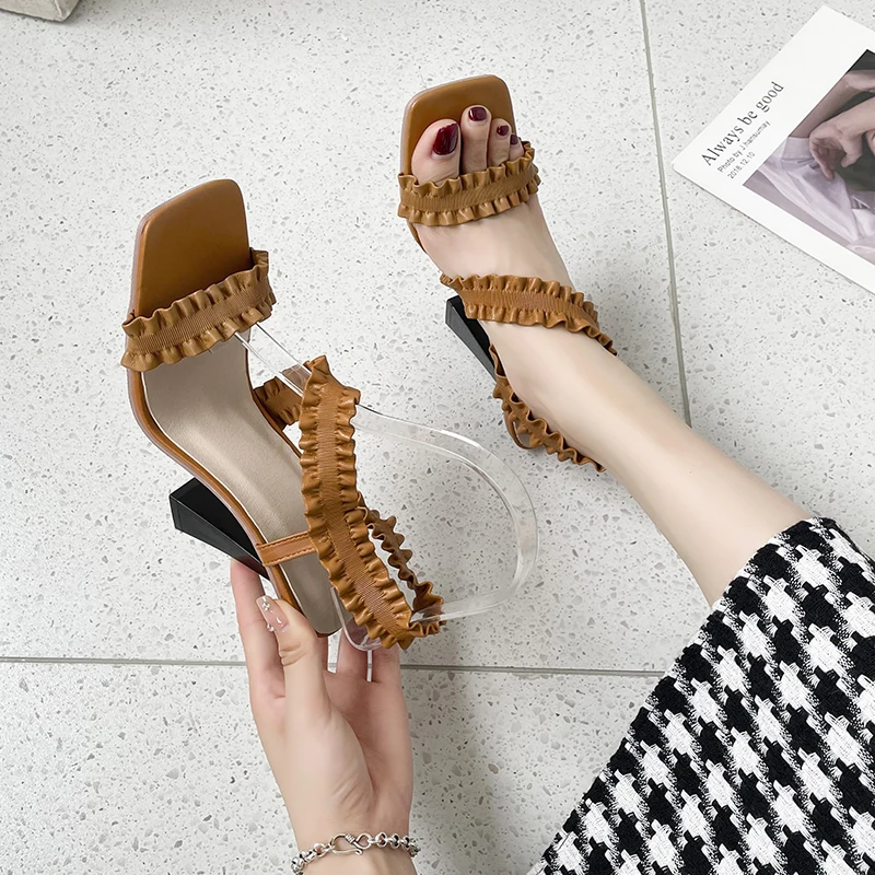 

Шлепанцы женские с открытым носком, сандалии на каблуке, пикантная Дизайнерская обувь, сланцы, лето 2022