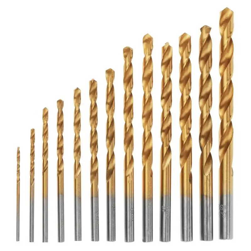 

13 Pcs 1.5-6.5mm High Speed Steel Titanium Coated Twist Drill Bits Set Tool with Round Handle