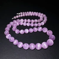 natural purple kunzite round beads necklace cat eye 6 13mm purple kunzite bracelet fashion rare beads women men chain aaaaa