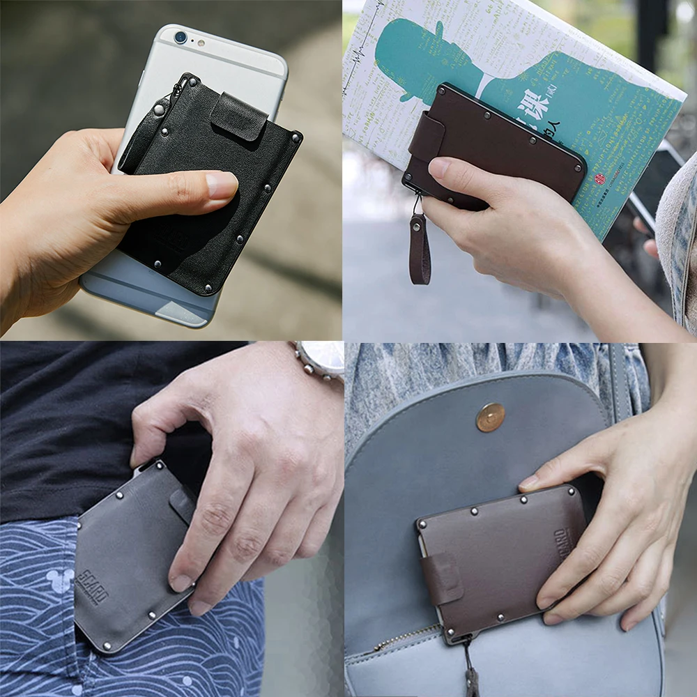 Genuine Leather Credit Card Holder Anti Rfid Aluminum Carteira Masculina Men Wallet Slim Business Cardholder Key Case Coin Purse