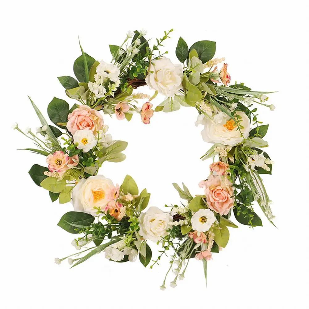 

Pink & White Artificial Flower Wreath Foliage Wedding Decoration Wall Hanging Wreath Artificial Flowers For Door Wreath