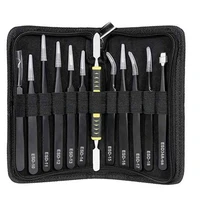 hot tweezers 12 pieces esd tweezers tools kit anti static non magnetic stainless steel multi standard with storage bag