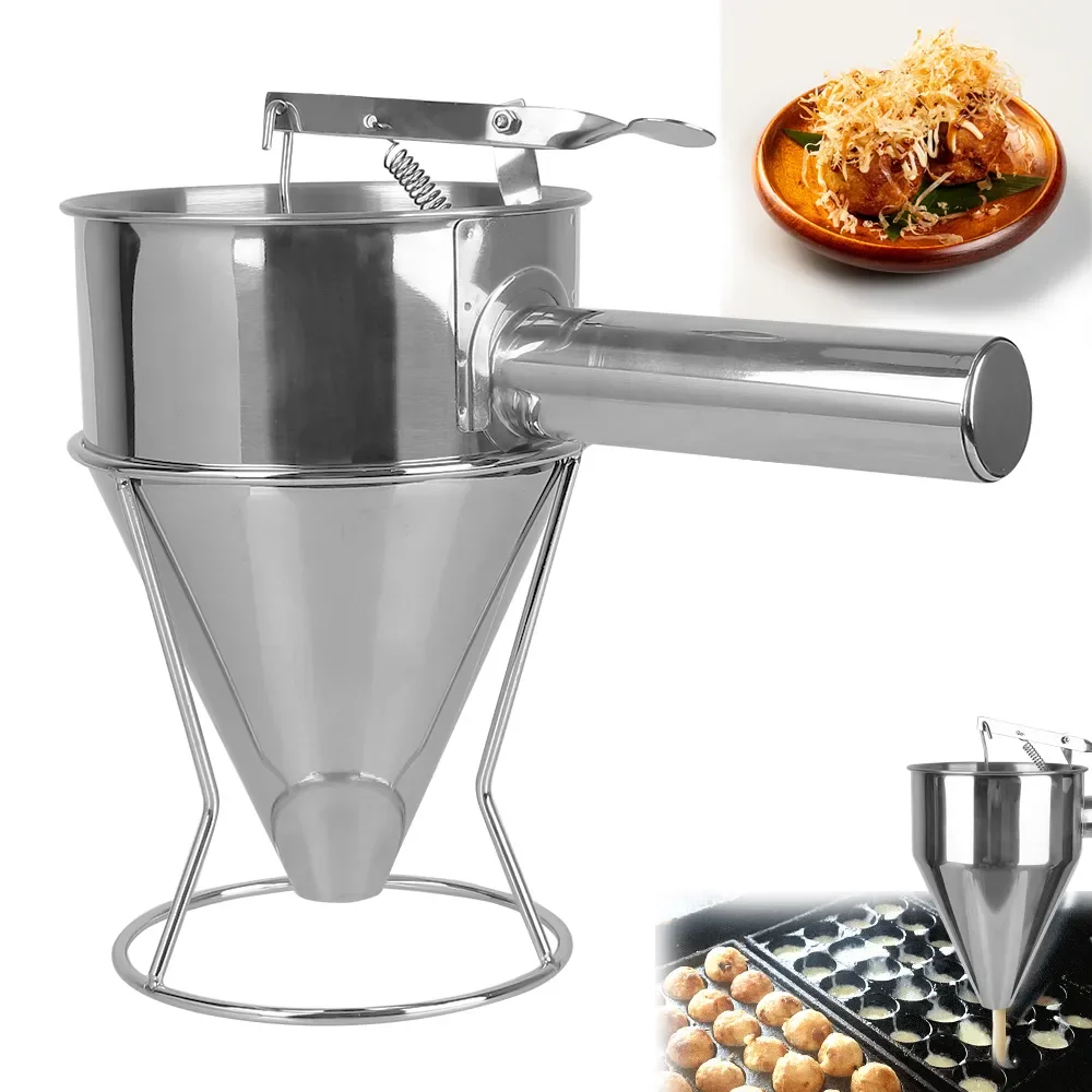 

Steel Funnel Dispenser with Rack -Kitchen Accessories Octopus Ball Tools Cupcake Pancake Batter Maker for Fun and Creative Cooki