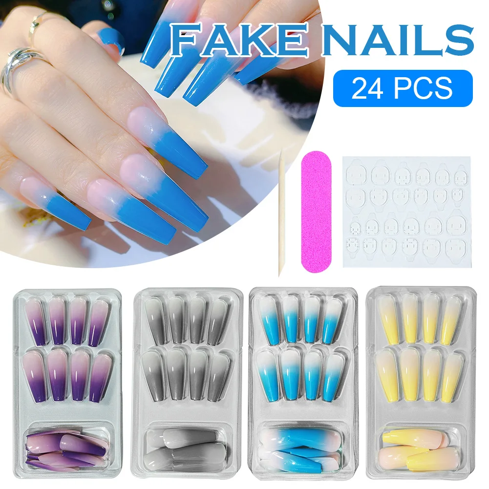 

Super Long Fake Nails Set Ballerina Press On Nails Gradient Long Coffin Fake Nail Art Tips With Adhesive Tabs Nail Decoration