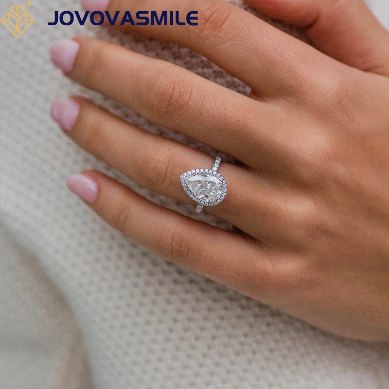 jovovasmile Moissanite Wedding Ring 14k White Gold 3carat 7x11mm Crushed Ice Hybrid Pear Cut Fashion Jewelry For Women Bague