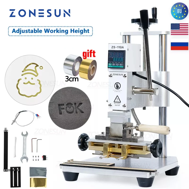 ZONESUN ZS110A New Heat Press Machine Manual Digital Hot Foil Stamping Machine PVC Card Leather Bag Wallet Phone Case Embossing
