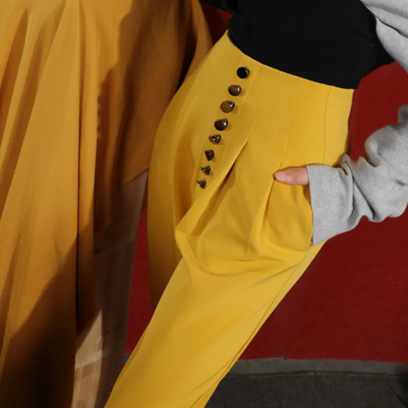 

Women 2022 Spring Summer New Fashion High Waist Stretch Loose Long Harem Pants Female Elegant Slim Casual Straight Trousers S03