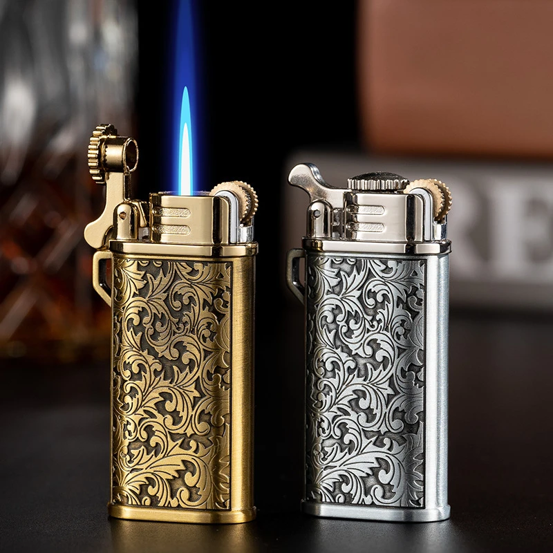 

Personality Creative Lighter Straight Butane Gas Blue Flame Cigarettes Pocket Lighters Metal mini Fuel Lighter Gadget For Man