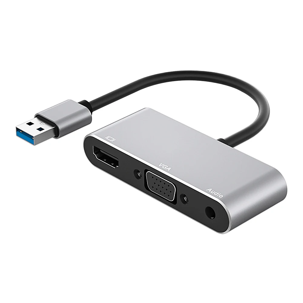 

USB 3.0 HUB to VGA HDMI 3.5 Audio Adapter Dock 3 in 1 1080P HD Multi-Display Converter Splitter for Windows 7/8/10/11、 MAC OS