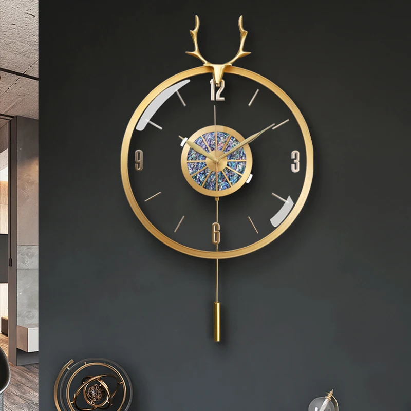 

Luxury Large Wall Clock Modern Design Silent Pendulum Clocks Wall Home Decor Metal Pure Copper Transparent Clock Living Room