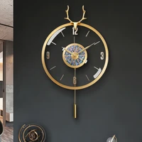 luxury large wall clock modern design silent pendulum clocks wall home decor metal pure copper transparent clock living room