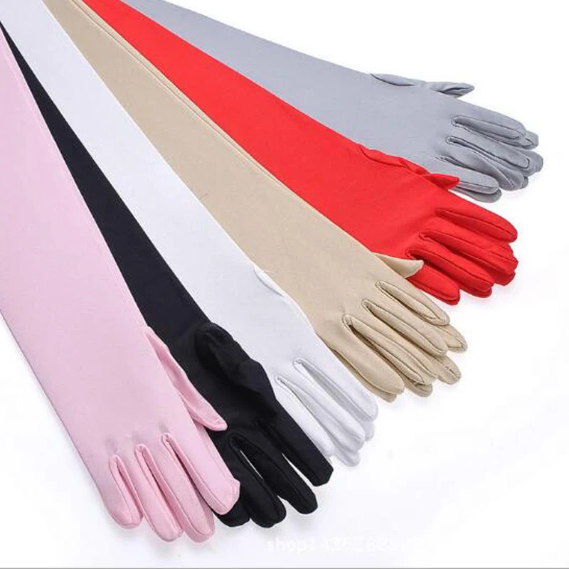 

Autumn Winter Long Gloves Women's Mittens Fashion Solid Colors Female Satin Opera Evening Party Costume Glove