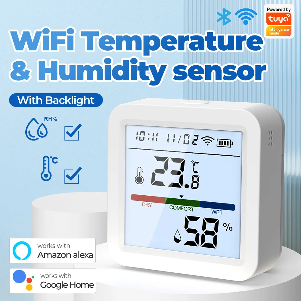 

Tuya WiFi BT Digital Thermometer Home Weather Station Temperature And Humidity Meter LCD Hygrometer For Alexa Google Home
