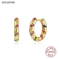 ccfjoyas high quality 925 sterling silver hoop earrings for women rainbow gold color round circle earrings fashion jewelry